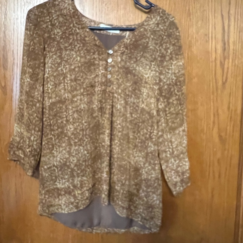 Coldwater creek blouse‎ size small brown with pattern and lining